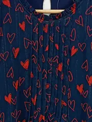 Vorschaubild 4 von Damen Bluse Gr. 38 Blau Herzmuster Spitze Langarm Romantisch