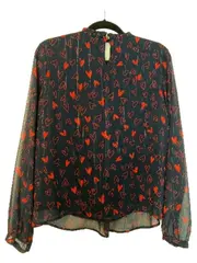 Vorschaubild 2 von Damen Bluse Gr. 38 Blau Herzmuster Spitze Langarm Romantisch