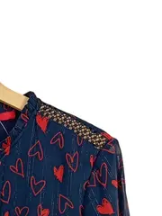 Vorschaubild 3 von Damen Bluse Gr. 38 Blau Herzmuster Spitze Langarm Romantisch