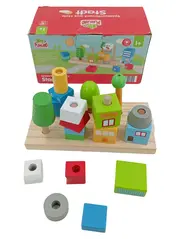 Vorschaubild 1 von PLAYLAND Motorikspielzeug Holz Bausteine Stadt Stapelspiel Kinder Mehrfarbig