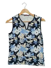 Vorschaubild 1 von Damen Top Ärmellos Blumenmuster V-Ausschnitt Gr. 38 Blau