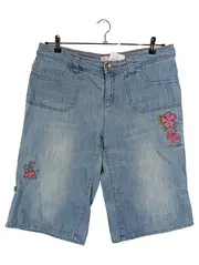 Vorschaubild 1 von Damen Jeans Shorts Gr. 44 Blumenstickerei Blau Bermuda