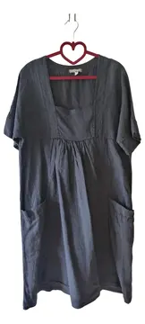 Vorschaubild 1 von Freizeitkleid Damen Grau Leinen Midikleid Gr. 38/M