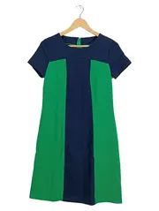 Vorschaubild 1 von Damen Freizeitkleid Gr. 34/XS Kurzarm Blau Grün Retro