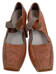 Vorschaubild 2 von Damen Sandalen Braun Gr. 41 Leder Klettverschluss Lochmuster