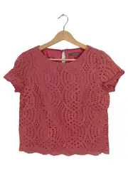 Vorschaubild 1 von Damen Top Gr. 34/XS Rosa Lochmuster Spitze Kurzarm Feminin