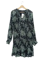 Vorschaubild 1 von Damen Kleid Gr. 40 Grün Blumenmuster Plissee Langarm Freizeitkleid