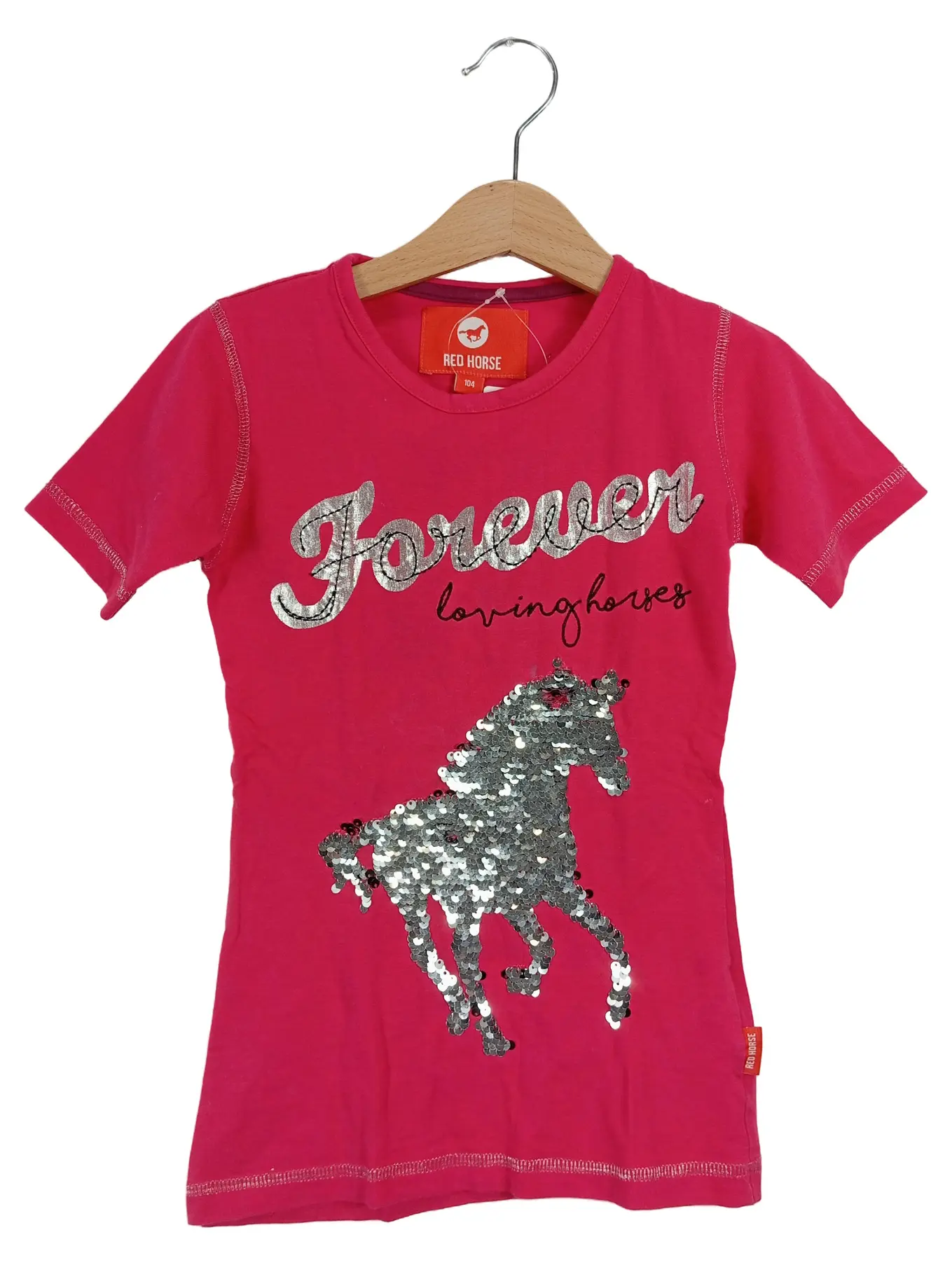 RED HORSE Kinder T-Shirt Mädchen Pink Gr. 104 Pferde Pailletten Charmant