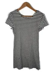 Vorschaubild 6 von T-Shirt Kleid Mädchen Gr. 176 Grau Gestreift Freizeit Minikleid