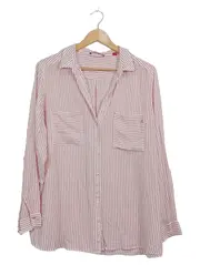 Vorschaubild 1 von Damen Hemdbluse Gr. 46 Weiß Gestreift Langarm Viskose Casual