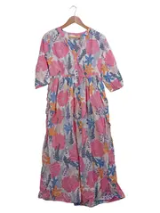 Vorschaubild 1 von Damen Freizeitkleid Blumenmuster Gr. 36 Rosa Baumwolle