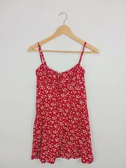 Vorschaubild 2 von Damen Sommerkleid Gr. 38 M Rot Blumenmuster Feminin Freizeit