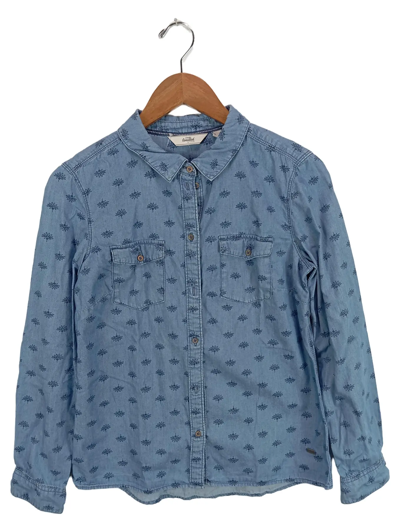 TCHIBO Damen Jeanshemd Hemdbluse Gr. 38 Blau Baumwolle mit Muster