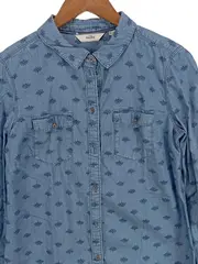 Vorschaubild 2 von Damen Jeanshemd Hemdbluse Gr. 38 Blau Baumwolle mit Muster