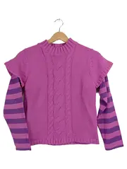 Vorschaubild 2 von Mädchen Pullover Gr. 150/152 Rosa Zopfmuster Streifen