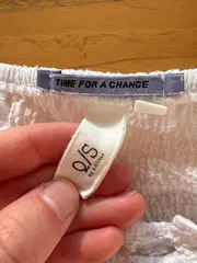 Vorschaubild 4 von Damen Bluse Crop Top Puffärmel Gr. 32 Weiß Strukturmuster