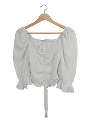 Vorschaubild 1 von Damen Bluse Crop Top Puffärmel Gr. 32 Weiß Strukturmuster