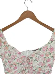 Vorschaubild 2 von Damen Sommerkleid Gr. 38/M Blumenmuster Rüschen Schnürung Mehrfarbig