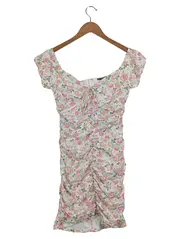 Vorschaubild 1 von Damen Sommerkleid Gr. 38/M Blumenmuster Rüschen Schnürung Mehrfarbig