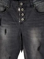 Vorschaubild 3 von Hand Work Denim Destroyed Jeans Damen Grau Skinny Stretch W28/36 Baumwolle Mix