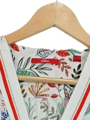 Vorschaubild 2 von Damen Bluse Gr. 42 Weiß Blumenmuster V-Ausschnitt Langarm Viskose