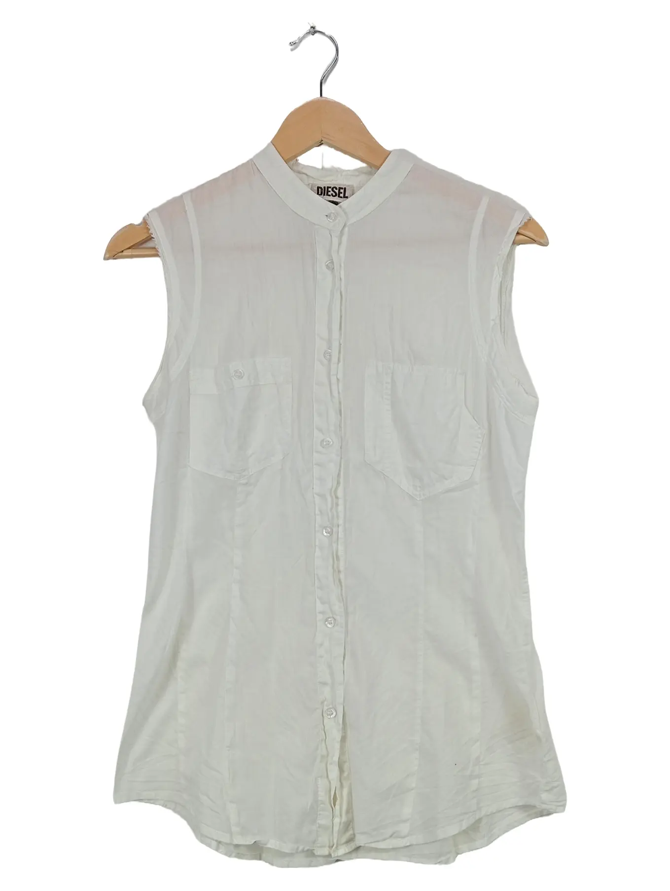 DIESEL Damen Hemdbluse ärmellos Stehkragen Weiß Gr. 36/S