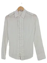 Vorschaubild 1 von Damen Hemdbluse Weiß Rüschen Langarm Gr. S 36 Baumwolle