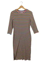 Vorschaubild 1 von Damen Strickkleid Gestreift Mehrfarbig Gr. XL Midi