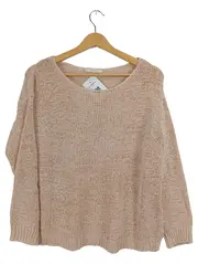 Vorschaubild 1 von Damen Pullover Strickpullover Beige Gr. L Lochmuster Baumwolle
