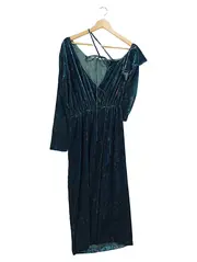 Vorschaubild 1 von Abendkleid Maxikleid Blumenmuster Petrol Gr. S Elegant Langarm
