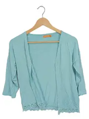 Vorschaubild 1 von Damen Strickjacke Gr. 36/S Türkis Casual mit Spitze 3/4-Arm
