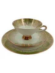 Vorschaubild 1 von Sammelgedeck Kaffeetasse Untertasse Kuchenteller Grün Gold