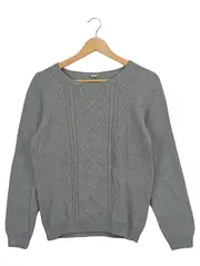 Vorschaubild 1 von Damen Pullover Grau M Baumwolle Zopfstrick Langarm Freizeit