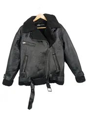 Vorschaubild 1 von Damen Lederjacke Lammfell-Optik Schwarz Gr. 34/XS