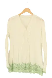 Vorschaubild 1 von Bluse Damen 38/M Beige Baumwolle Stickerei Langarm Casual
