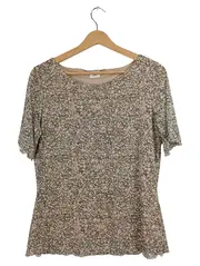 Vorschaubild 1 von Damen T-Shirt Gr. 40/L Beige Abstrakt Muster Kurzarm