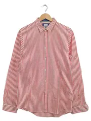 Vorschaubild 1 von Herren Freizeithemd Langarm Gestreift Rot Weiß Relaxed Fit Gr. M
