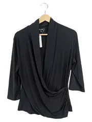 Vorschaubild 1 von Belle Vere Damen Wickelbluse Schwarz Elegant Gr. XL 42 Raffungen