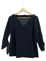 Vorschaubild 1 von Damen Bluse Langarm V-Ausschnitt Schwarz Elegant Gr. S/36