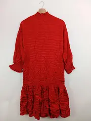 Vorschaubild 4 von A-Linien Kleid Rot Viskose Elegant Midikleid Langarm Gr. 34 XS