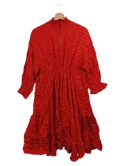 Vorschaubild 1 von A-Linien Kleid Rot Viskose Elegant Midikleid Langarm Gr. 34 XS