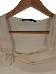 Vorschaubild 2 von Damen Bluse Elegant Beige Gr. S Kurzarm Baumwolle Applikation