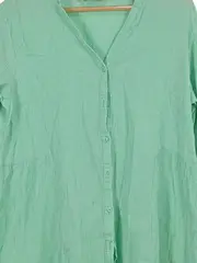 Vorschaubild 3 von Damen Bluse Gr. L grün gestreift Langarm V-Ausschnitt Baumwolle