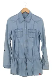 Vorschaubild 1 von Damen Hemdbluse Gr. XS/32 Blau Casual Baumwolle Langarm