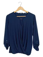 Vorschaubild 1 von Damen Bluse Langarmshirt Wickeloptik Gr. 36/S Blau Modern