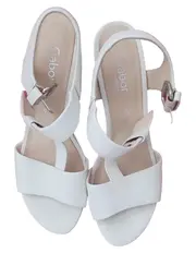 Vorschaubild 2 von Sandaletten Damen Weiß Leder Elegant Gr. 42 Schnallen Absatz 8cm