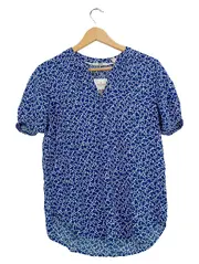 Vorschaubild 1 von Damen Bluse V-Ausschnitt Kurzarm Blau Grafisch Gr. XS Casual