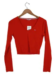 Vorschaubild 1 von Tommy Jeans Damen Langarmshirt Cropped Gr. 38/M Rot Rippstrick