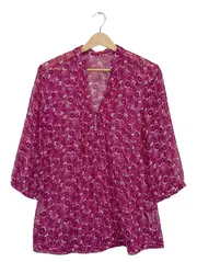 Vorschaubild 1 von Damen Bluse Gr. 34 Pink Blumenmuster Transparent 3/4-Arm