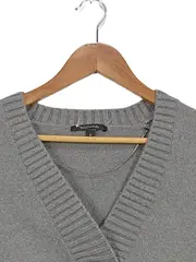 Vorschaubild 3 von , Damen Pullunder Strickweste Grau Gr. S V-Ausschnitt Baumwolle